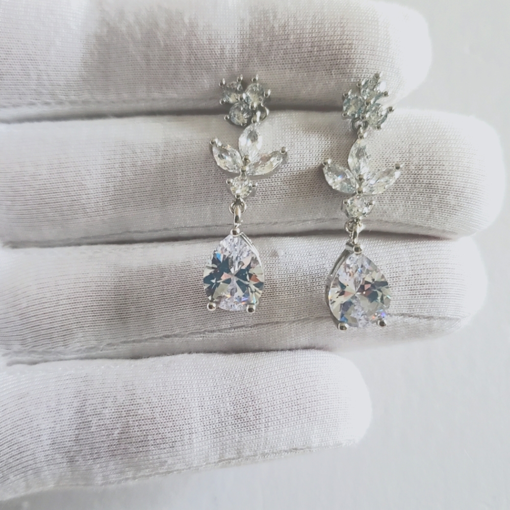 Silver Rhinestone Drop Earrings